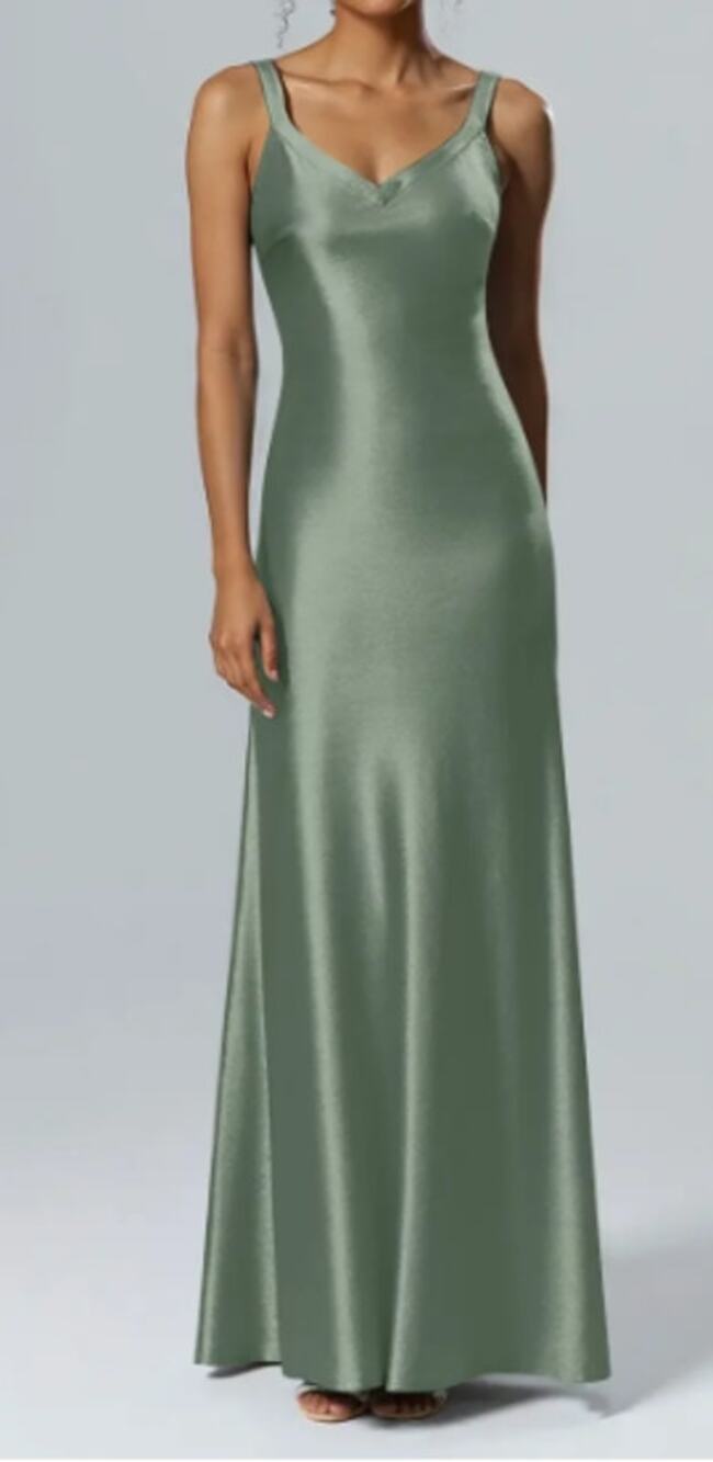 AW BRIDAL 4 S oil green Shreya satin wedding party gala maxi dress NEW 0B10